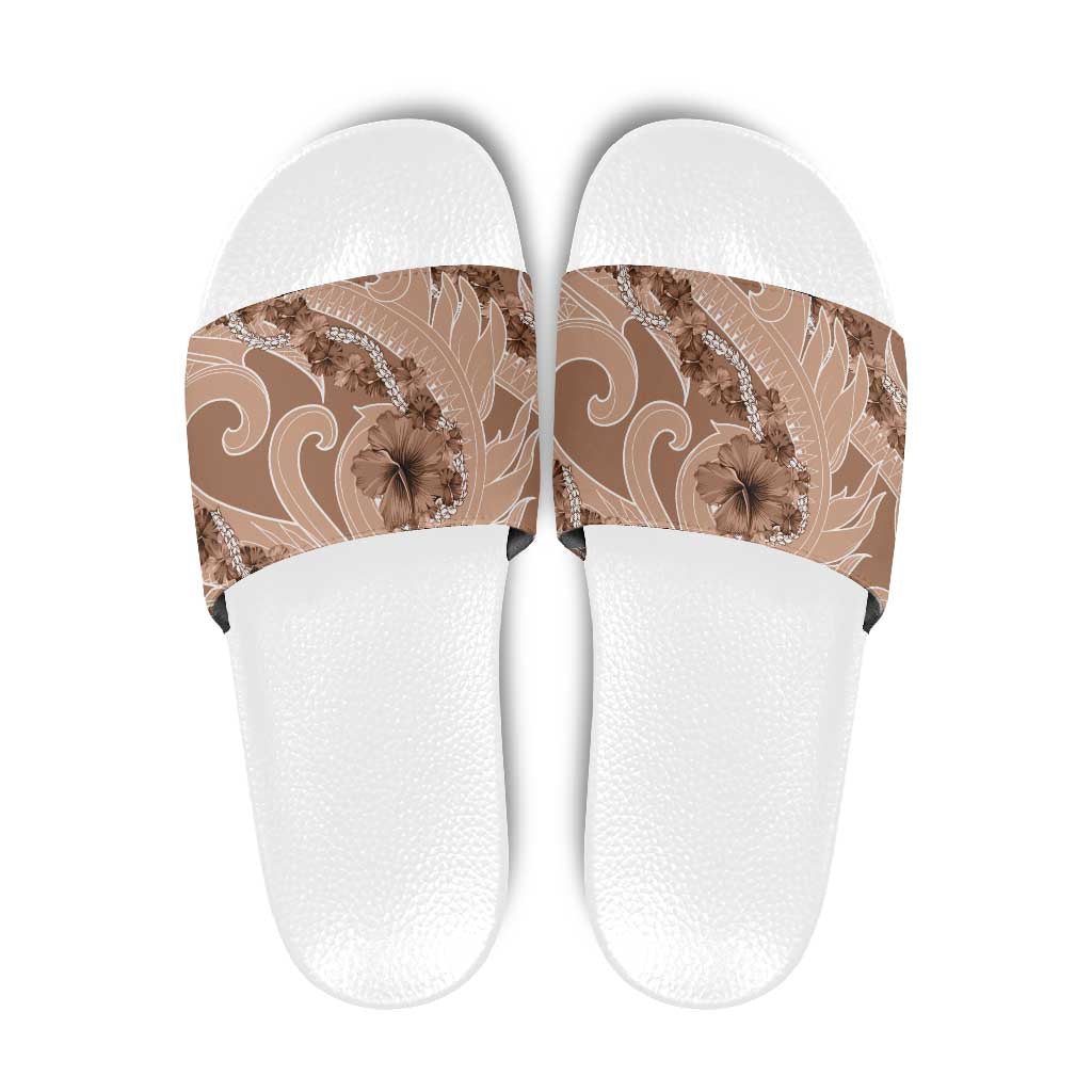 Hawaii Brown Hibiscus Pikake Lei Slide Sandals - Polynesian Pride