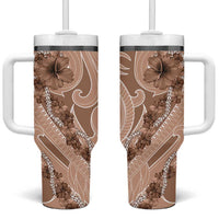 Hawaii Brown Hibiscus Pikake Lei Tumbler With Handle - Polynesian Pride