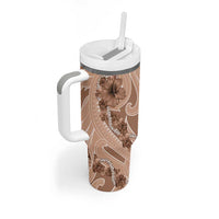 Hawaii Brown Hibiscus Pikake Lei Tumbler With Handle - Polynesian Pride