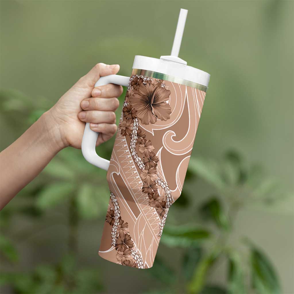 Hawaii Brown Hibiscus Pikake Lei Tumbler With Handle - Polynesian Pride