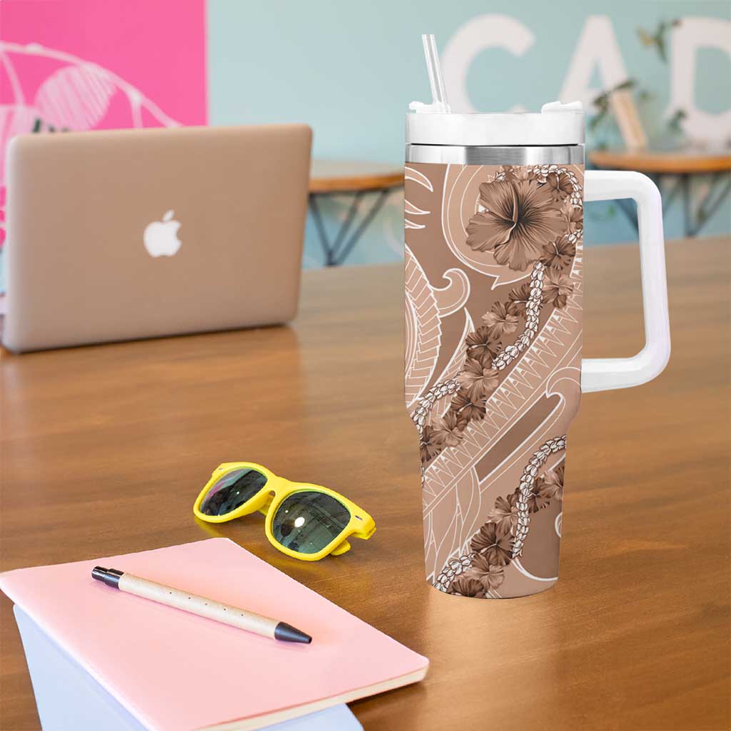 Hawaii Brown Hibiscus Pikake Lei Tumbler With Handle - Polynesian Pride