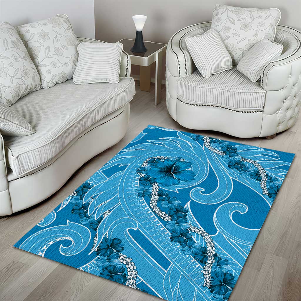 Hawaii Blue Hibiscus Pikake Lei Area Rug - Polynesian Pride