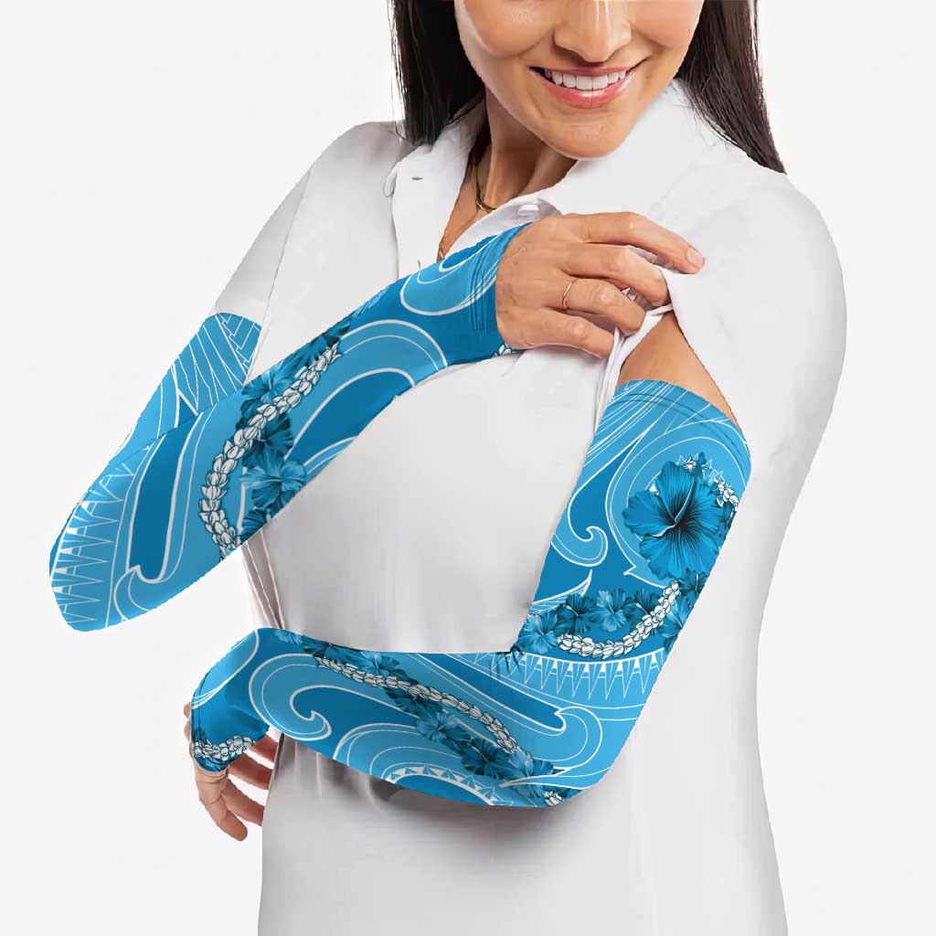 Hawaii Blue Hibiscus Pikake Lei Arm Sleeves - Polynesian Pride