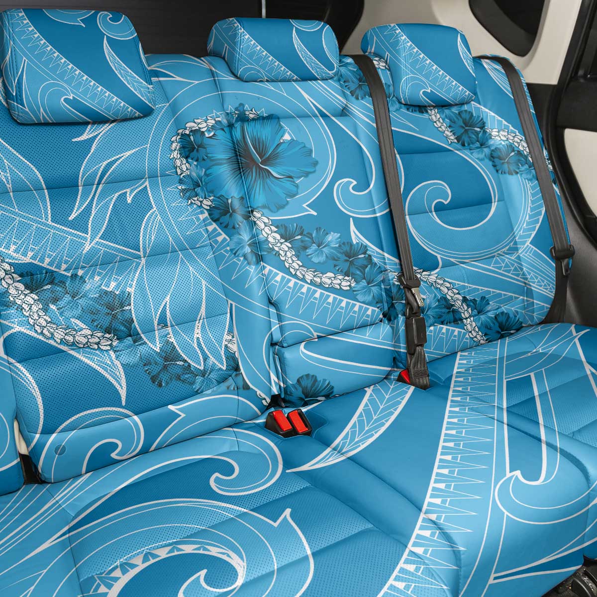 Hawaii Blue Hibiscus Pikake Lei Back Car Seat Cover - Polynesian Pride