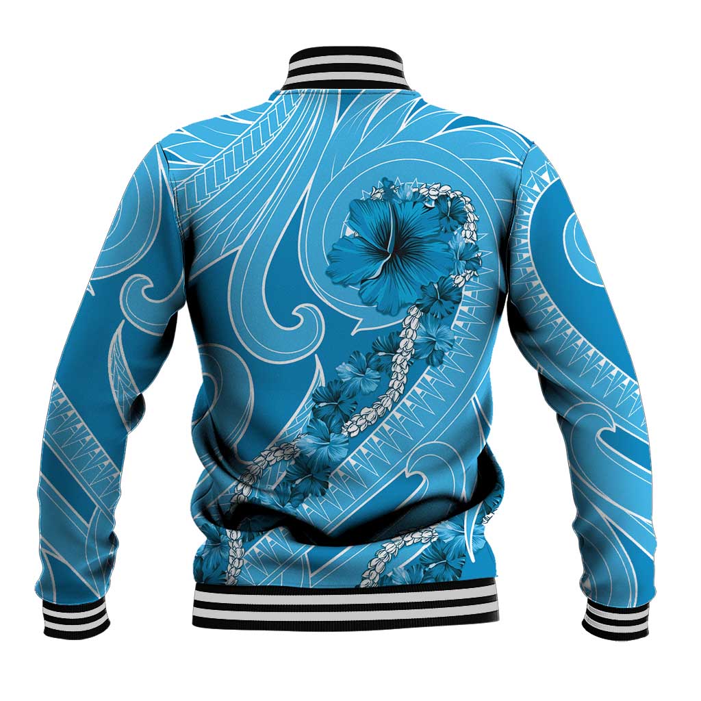 Hawaii Blue Hibiscus Pikake Lei Baseball Jacket - Polynesian Pride