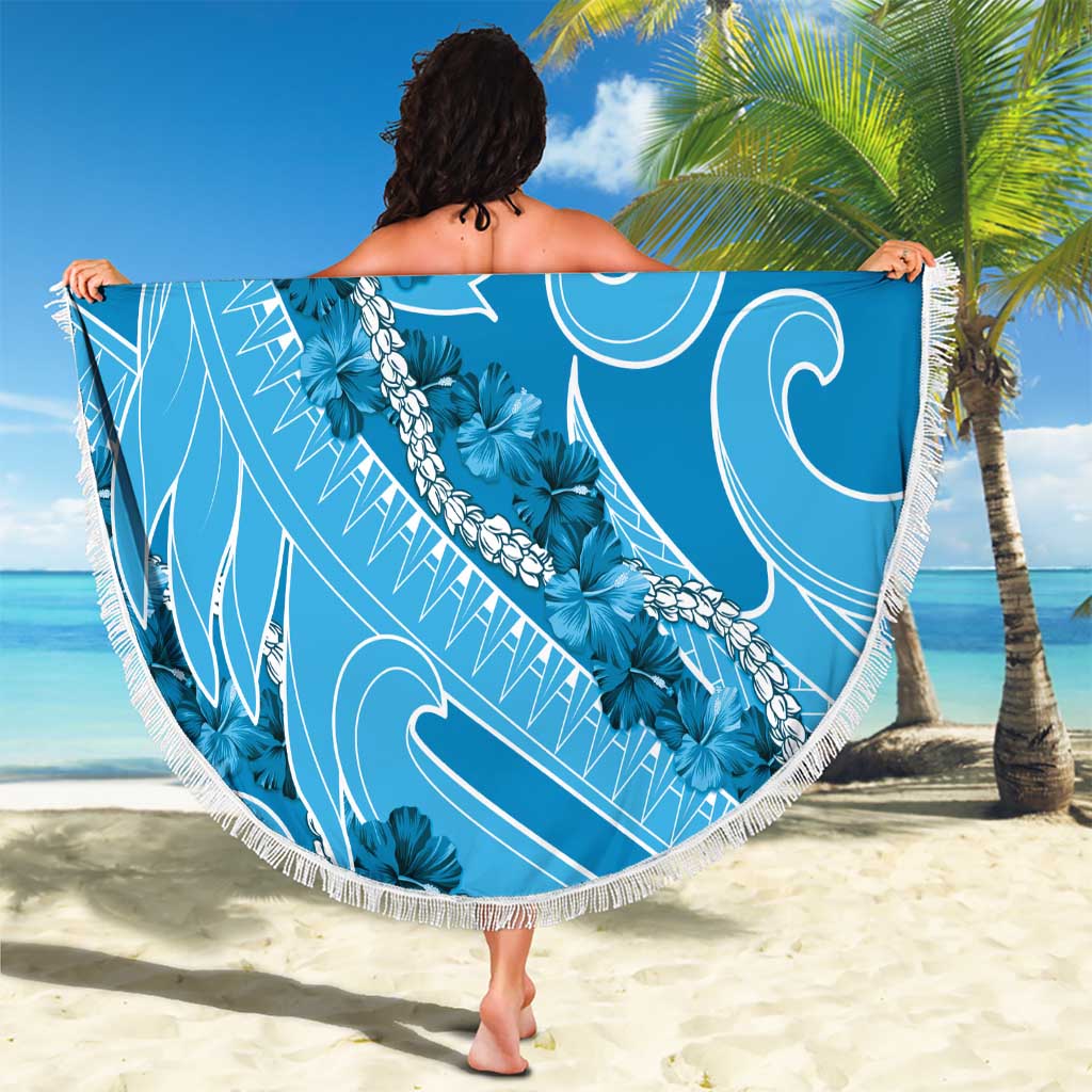 Hawaii Blue Hibiscus Pikake Lei Beach Blanket - Polynesian Pride