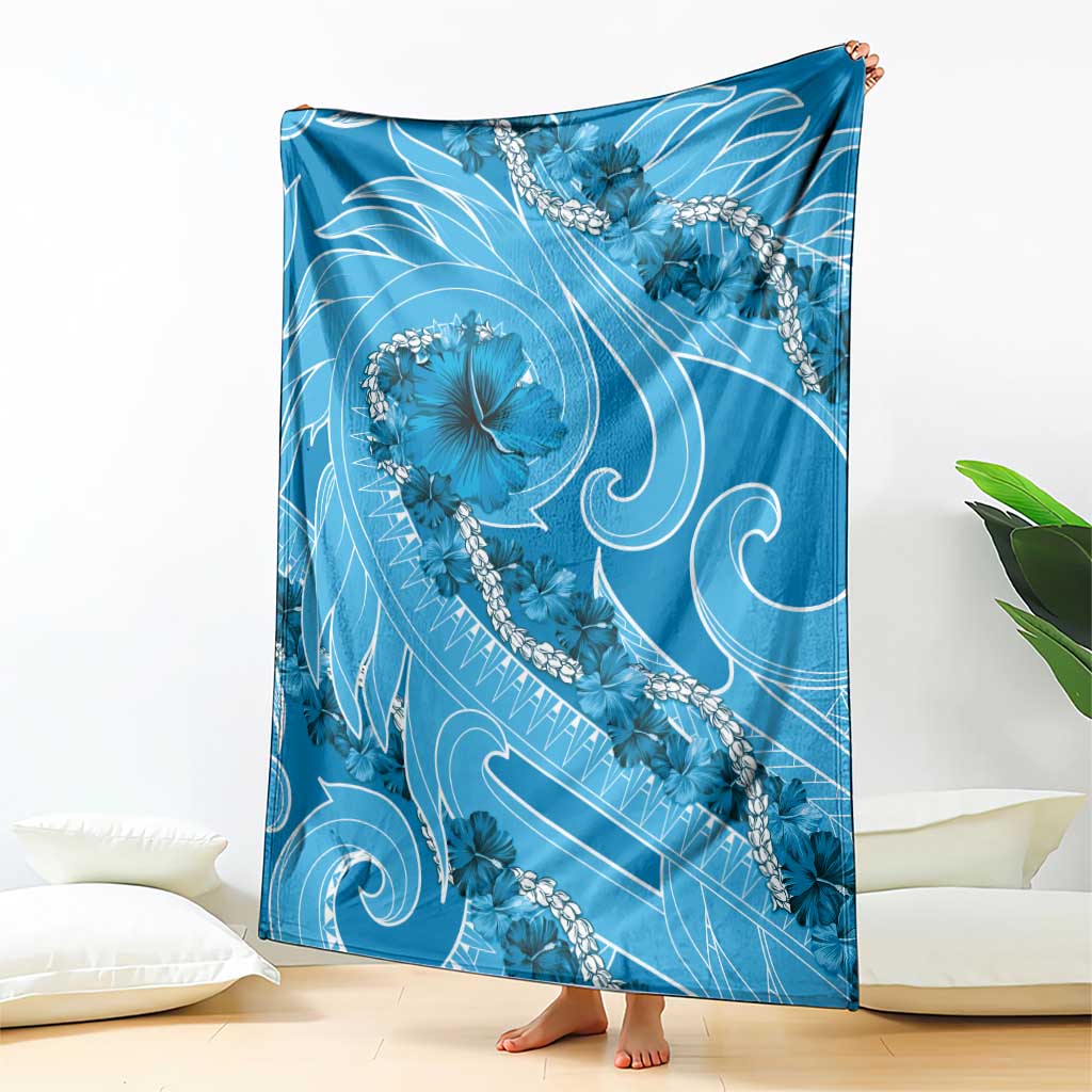 Hawaii Blue Hibiscus Pikake Lei Blanket - Polynesian Pride