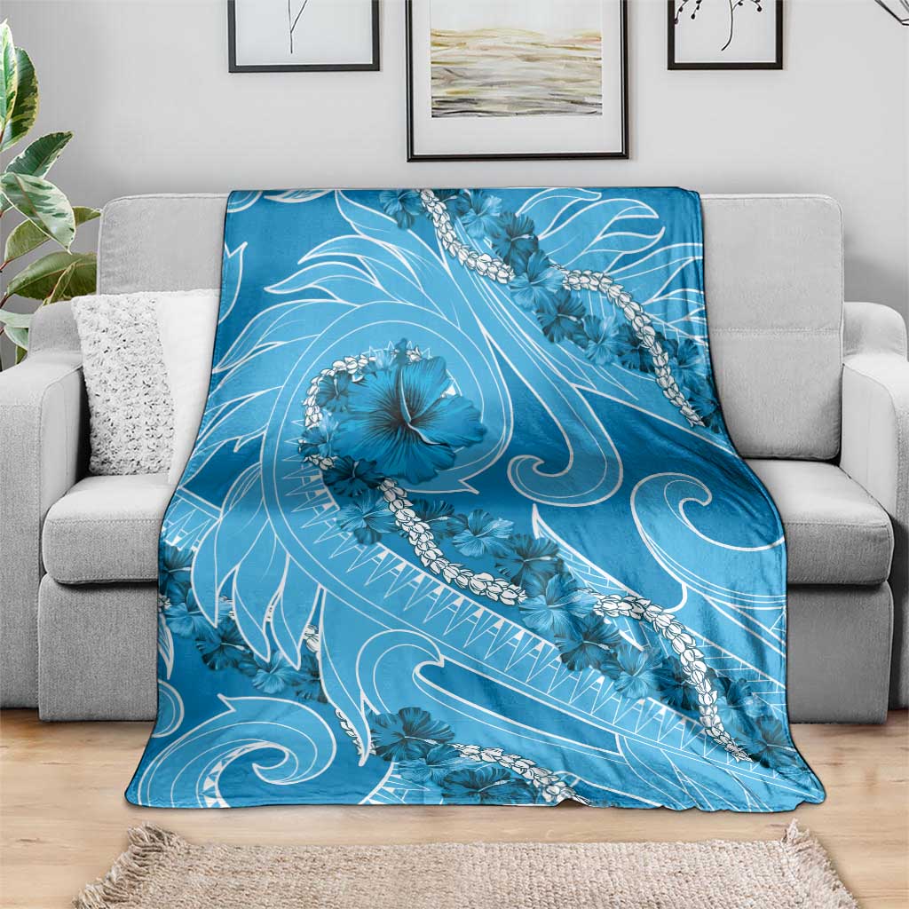 Hawaii Blue Hibiscus Pikake Lei Blanket - Polynesian Pride