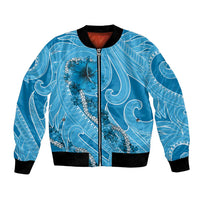 Hawaii Blue Hibiscus Pikake Lei Bomber Jacket - Polynesian Pride