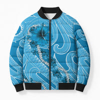 Hawaii Blue Hibiscus Pikake Lei Bomber Puffer Jacket - Polynesian Pride