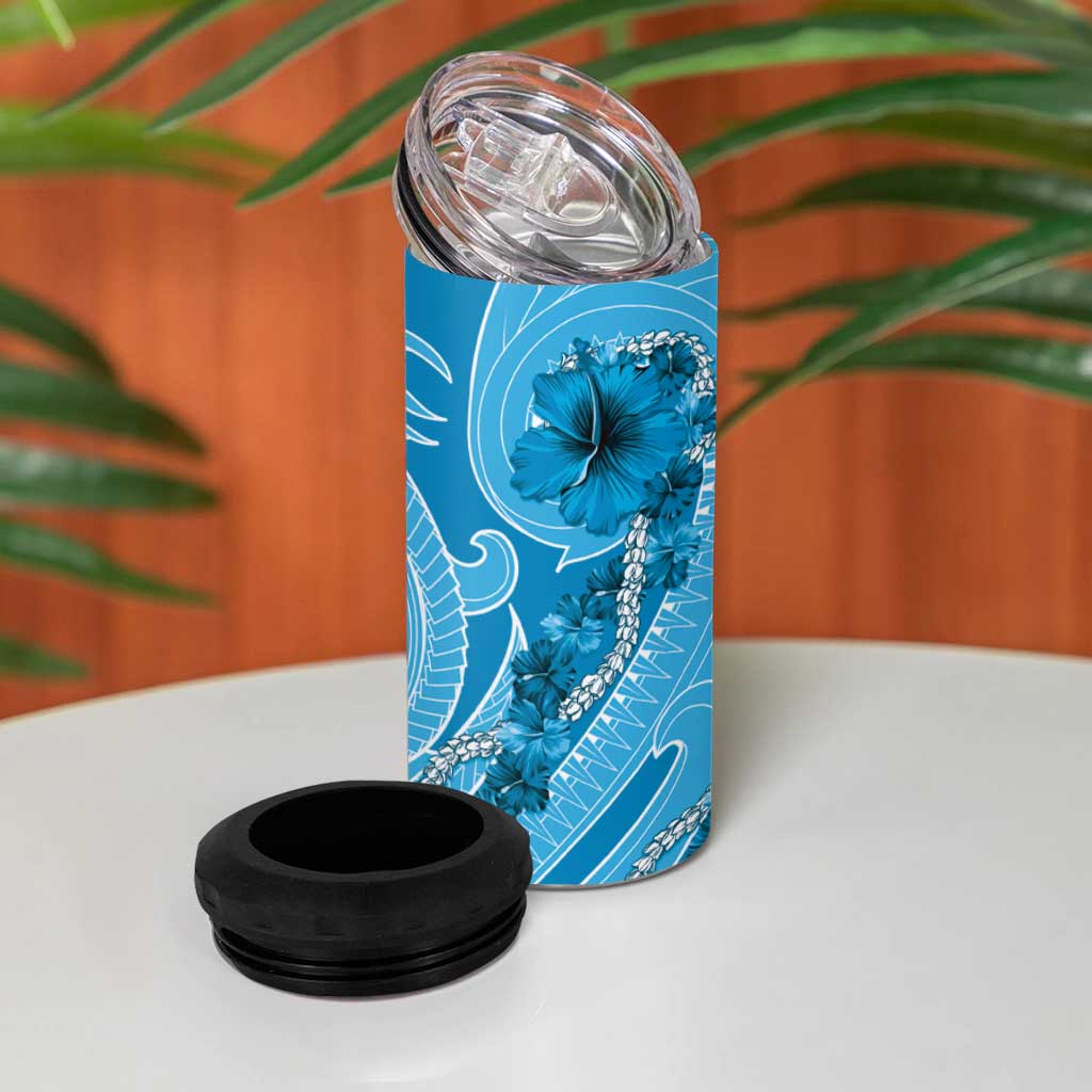 Hawaii Blue Hibiscus Pikake Lei 4 in 1 Can Cooler Tumbler - Polynesian Pride