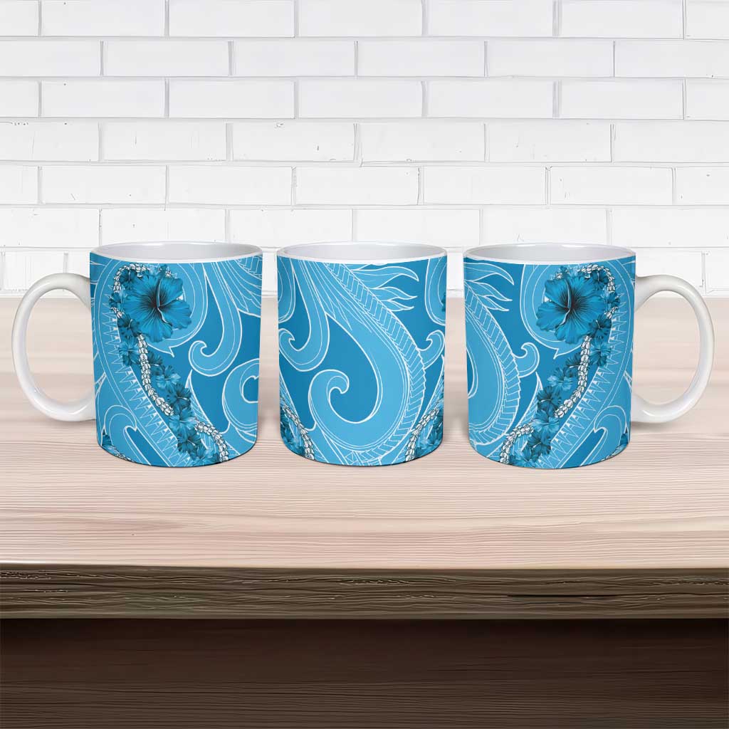 Hawaii Blue Hibiscus Pikake Lei Ceramic Mug - Polynesian Pride