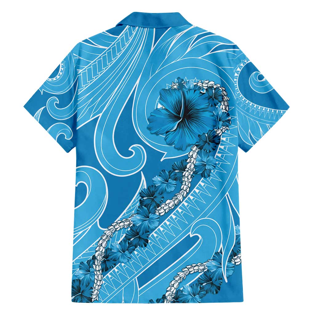Hawaii Blue Hibiscus Pikake Lei Family Matching Off Shoulder Maxi Dress and Hawaiian Shirt - Polynesian Pride