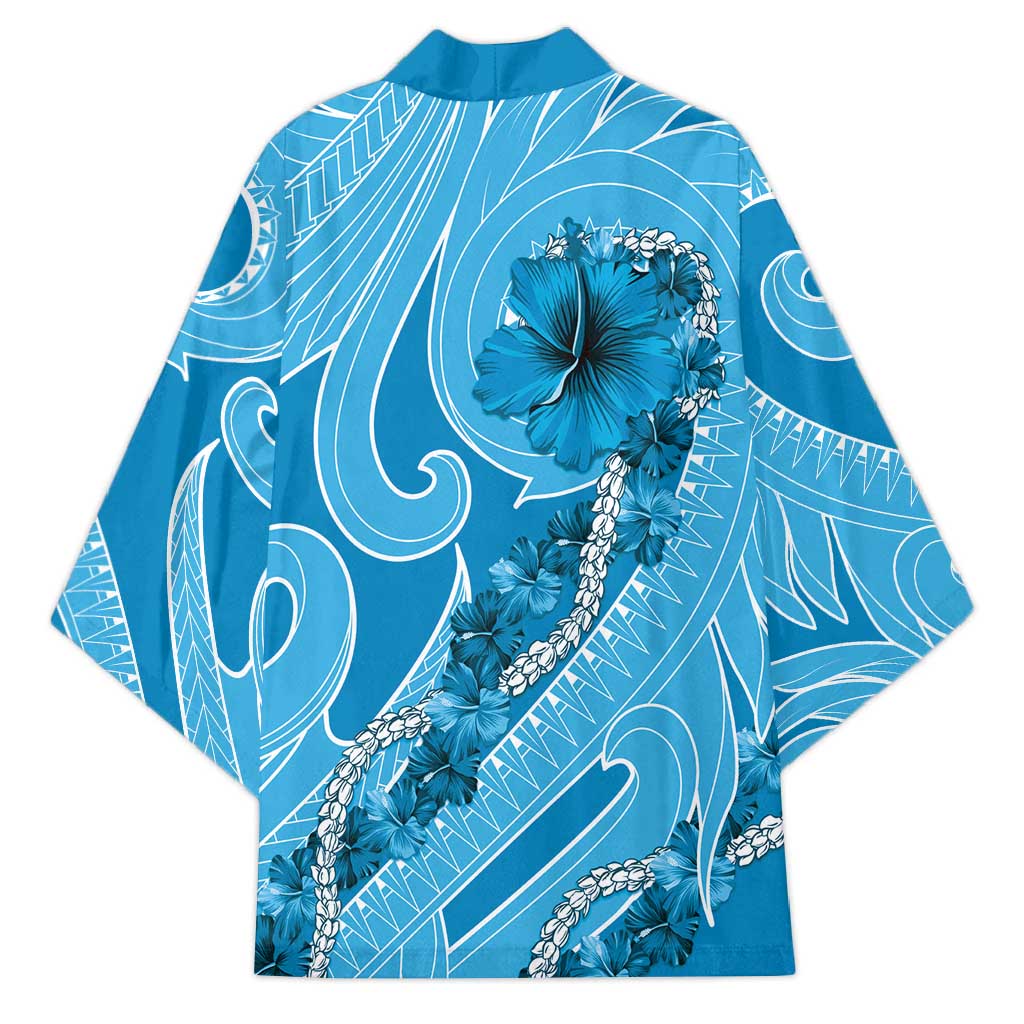 Hawaii Blue Hibiscus Pikake Lei Kimono - Polynesian Pride