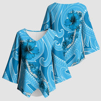 Hawaii Blue Hibiscus Pikake Lei Kimono Sleeve Blouse - Polynesian Pride