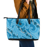 Hawaii Blue Hibiscus Pikake Lei Leather Tote Bag - Polynesian Pride
