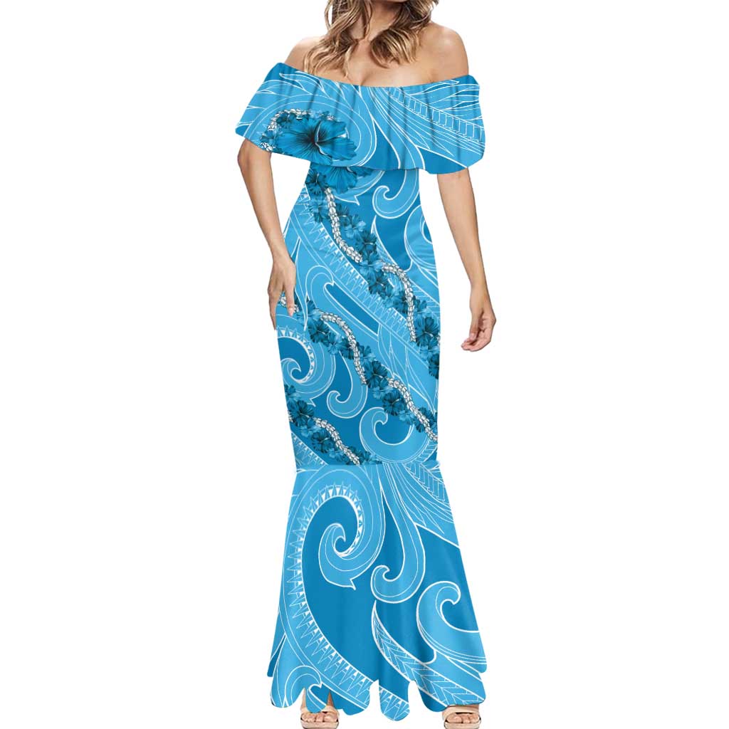 Hawaii Blue Hibiscus Pikake Lei Mermaid Dress - Polynesian Pride