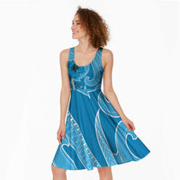 Hawaii Blue Hibiscus Pikake Lei Midi Dress - Polynesian Pride
