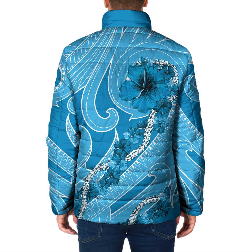 Hawaii Blue Hibiscus Pikake Lei Padded Jacket - Polynesian Pride