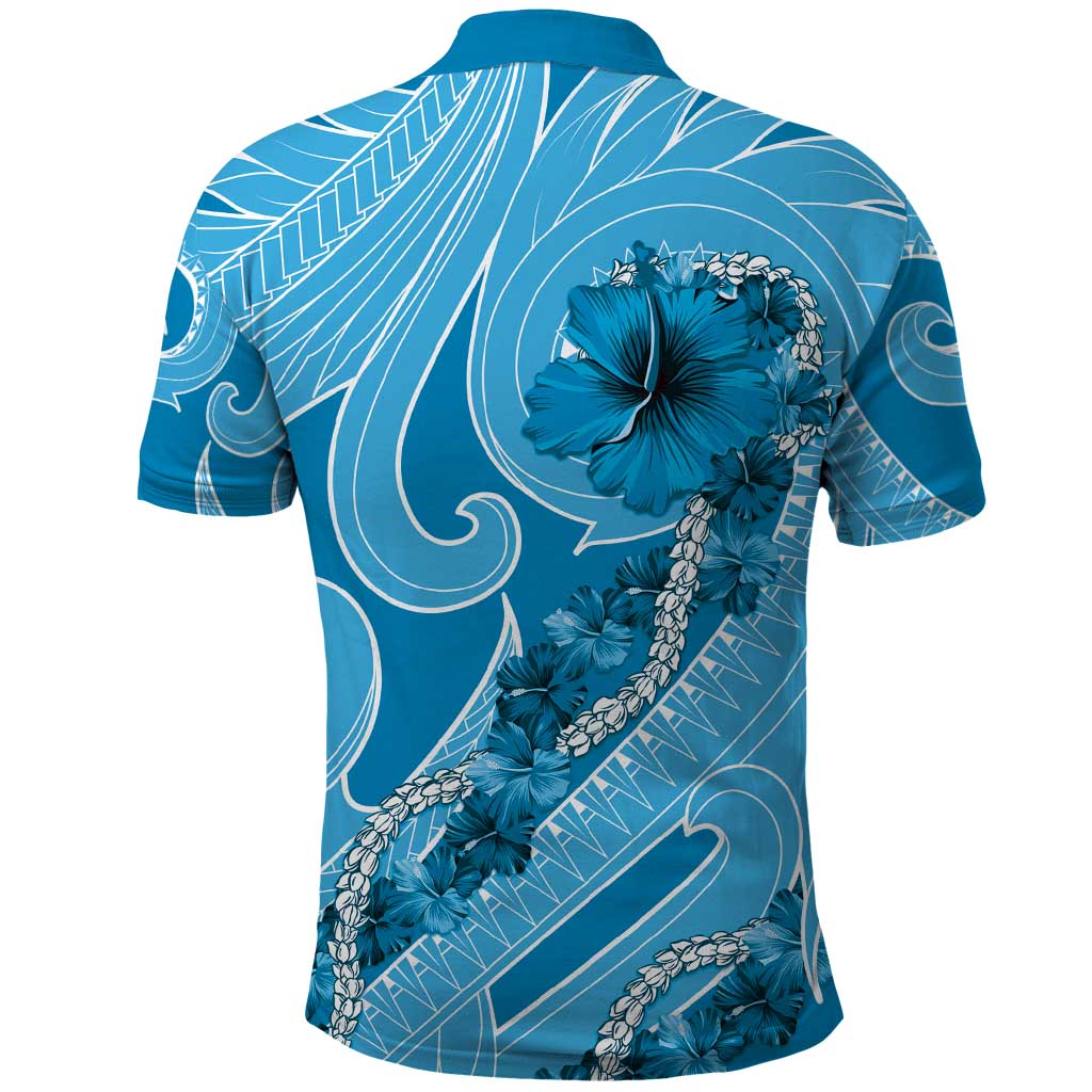 Hawaii Blue Hibiscus Pikake Lei Polo Shirt - Polynesian Pride