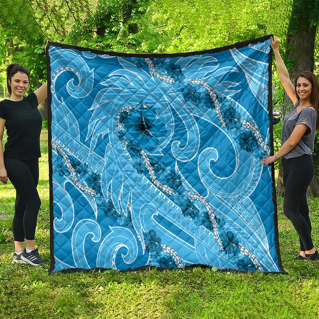 Hawaii Blue Hibiscus Pikake Lei Quilt - Polynesian Pride