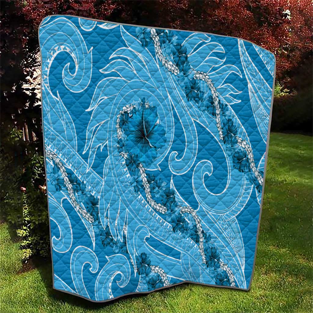Hawaii Blue Hibiscus Pikake Lei Quilt - Polynesian Pride