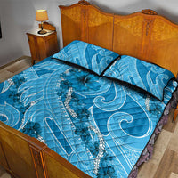 Hawaii Blue Hibiscus Pikake Lei Quilt Bed Set - Polynesian Pride