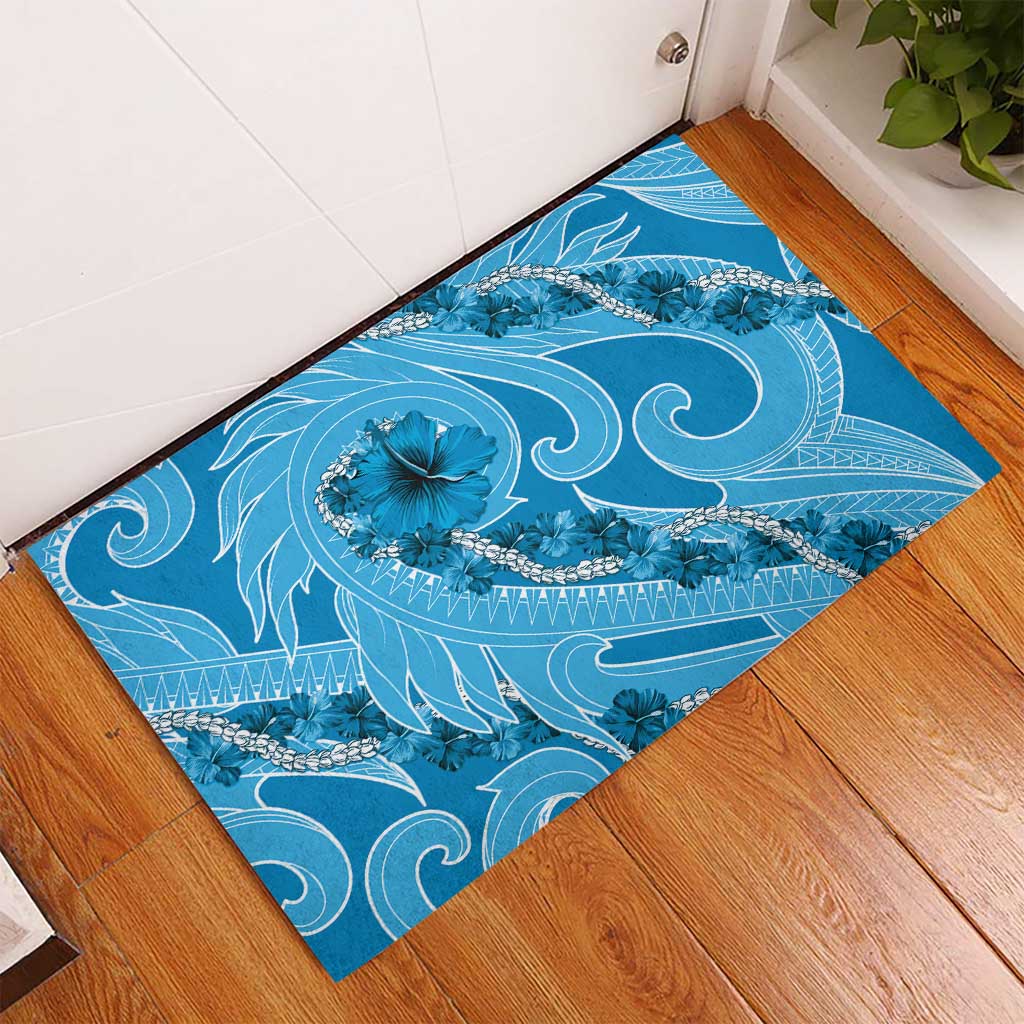 Hawaii Blue Hibiscus Pikake Lei Rubber Doormat - Polynesian Pride