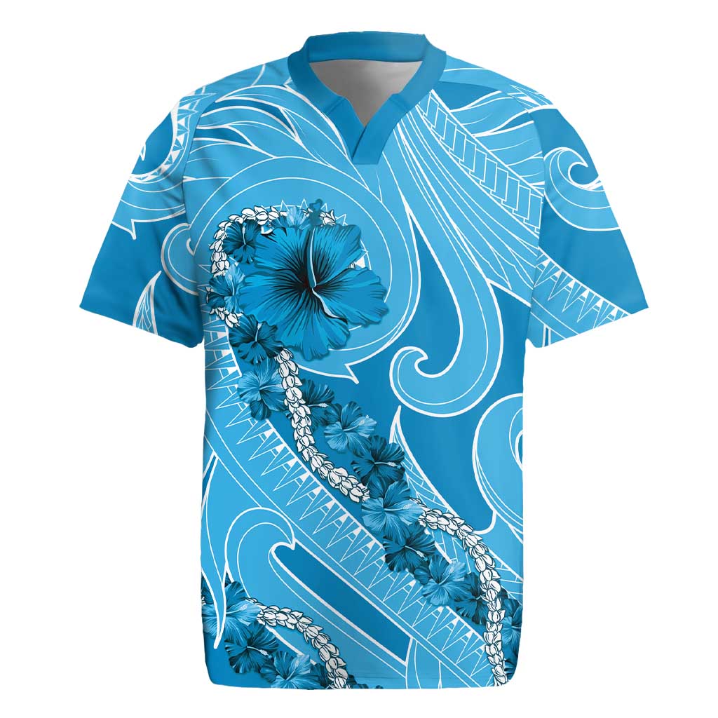 Hawaii Blue Hibiscus Pikake Lei Rugby Jersey - Polynesian Pride