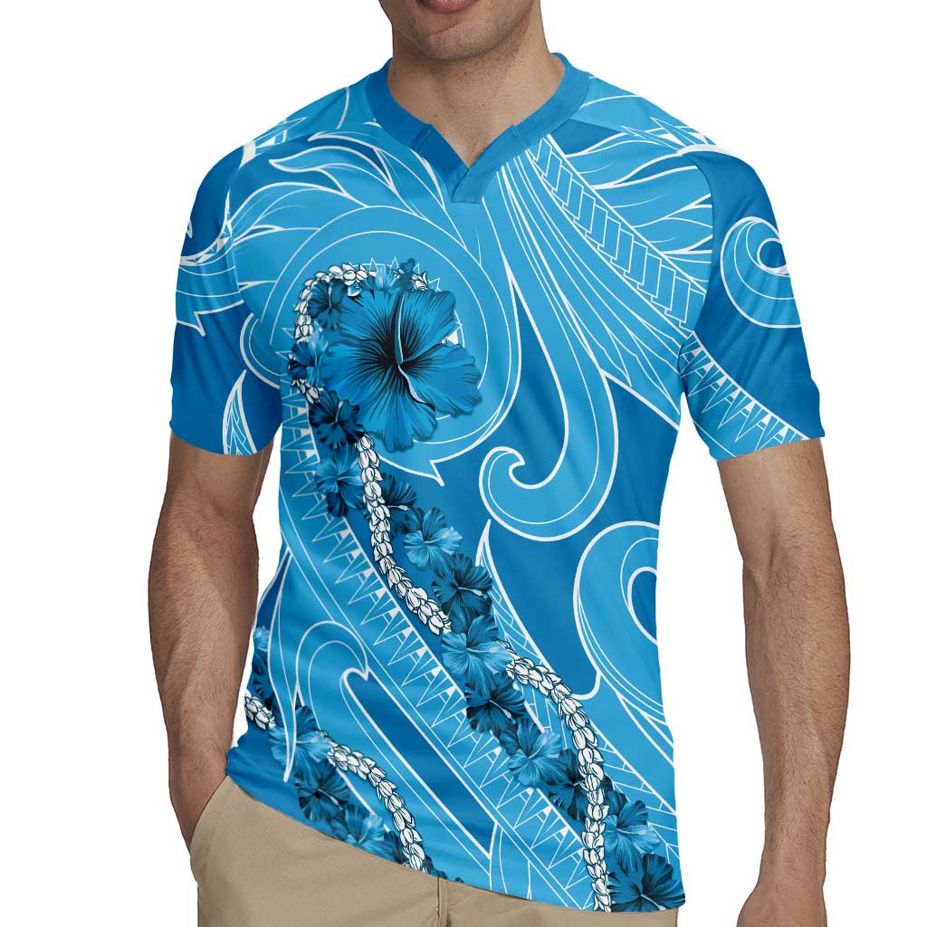 Hawaii Blue Hibiscus Pikake Lei Rugby Jersey - Polynesian Pride