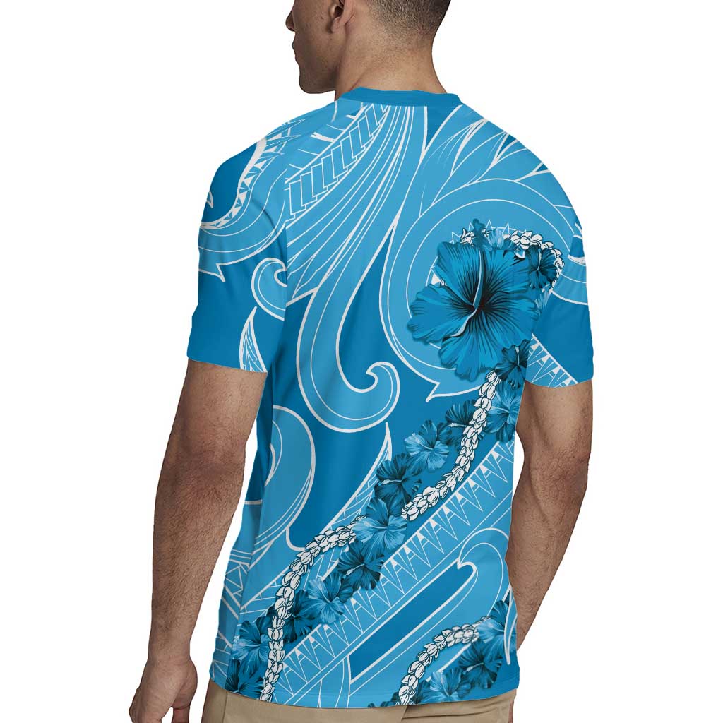 Hawaii Blue Hibiscus Pikake Lei Rugby Jersey - Polynesian Pride