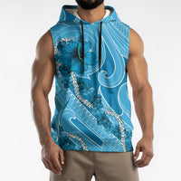 Hawaii Blue Hibiscus Pikake Lei Sleeveless Hoodie - Polynesian Pride