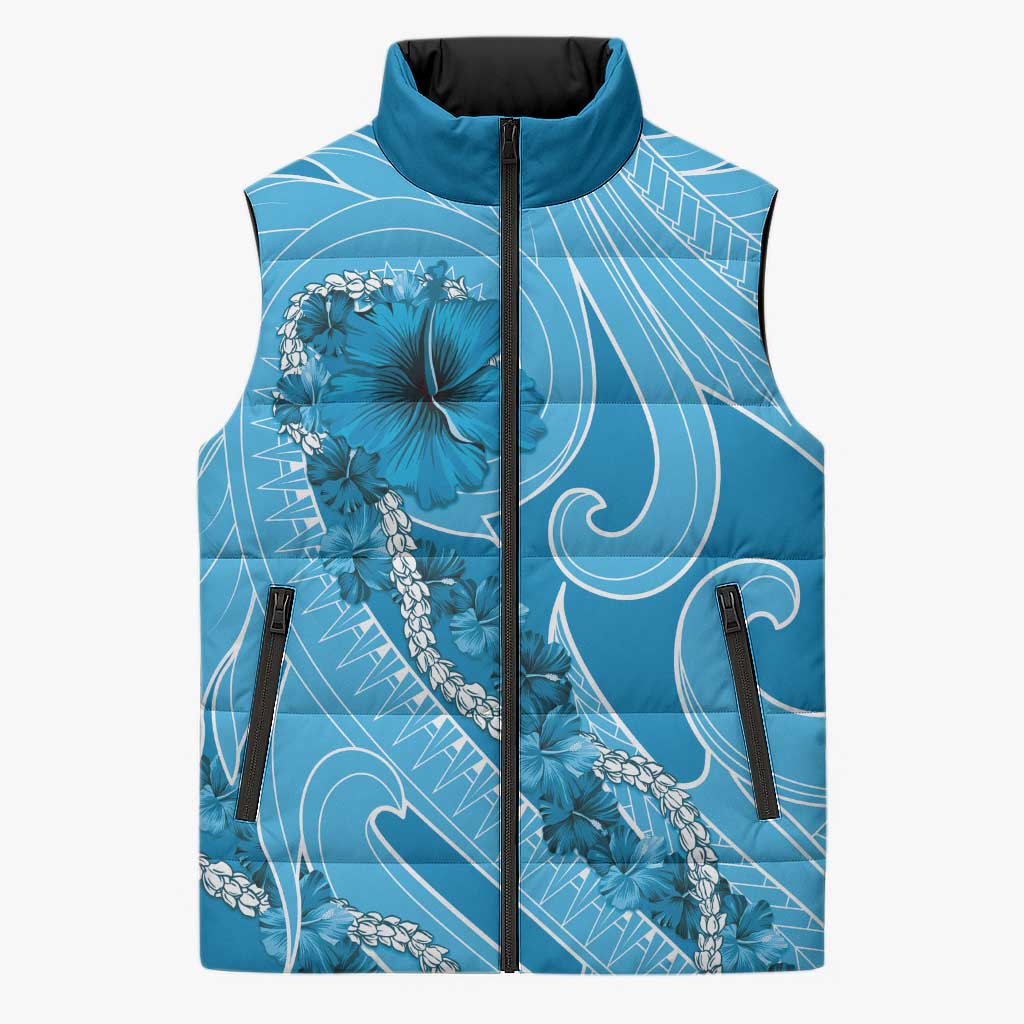 Hawaii Blue Hibiscus Pikake Lei Sleeveless Puffer Jacket - Polynesian Pride