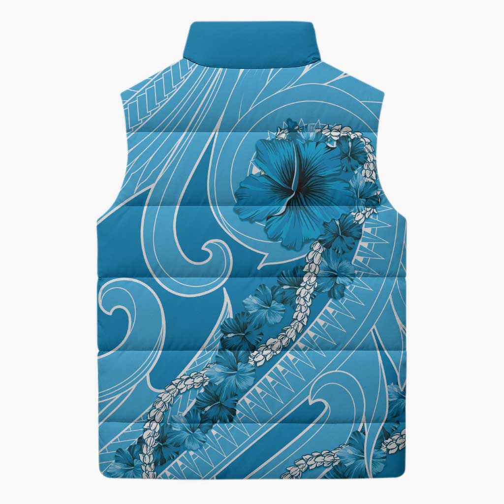 Hawaii Blue Hibiscus Pikake Lei Sleeveless Puffer Jacket - Polynesian Pride