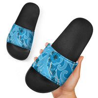 Hawaii Blue Hibiscus Pikake Lei Slide Sandals - Polynesian Pride