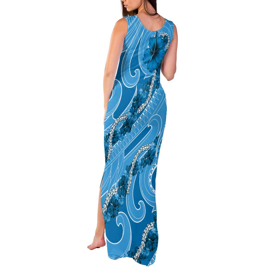 Hawaii Blue Hibiscus Pikake Lei Tank Maxi Dress - Polynesian Pride