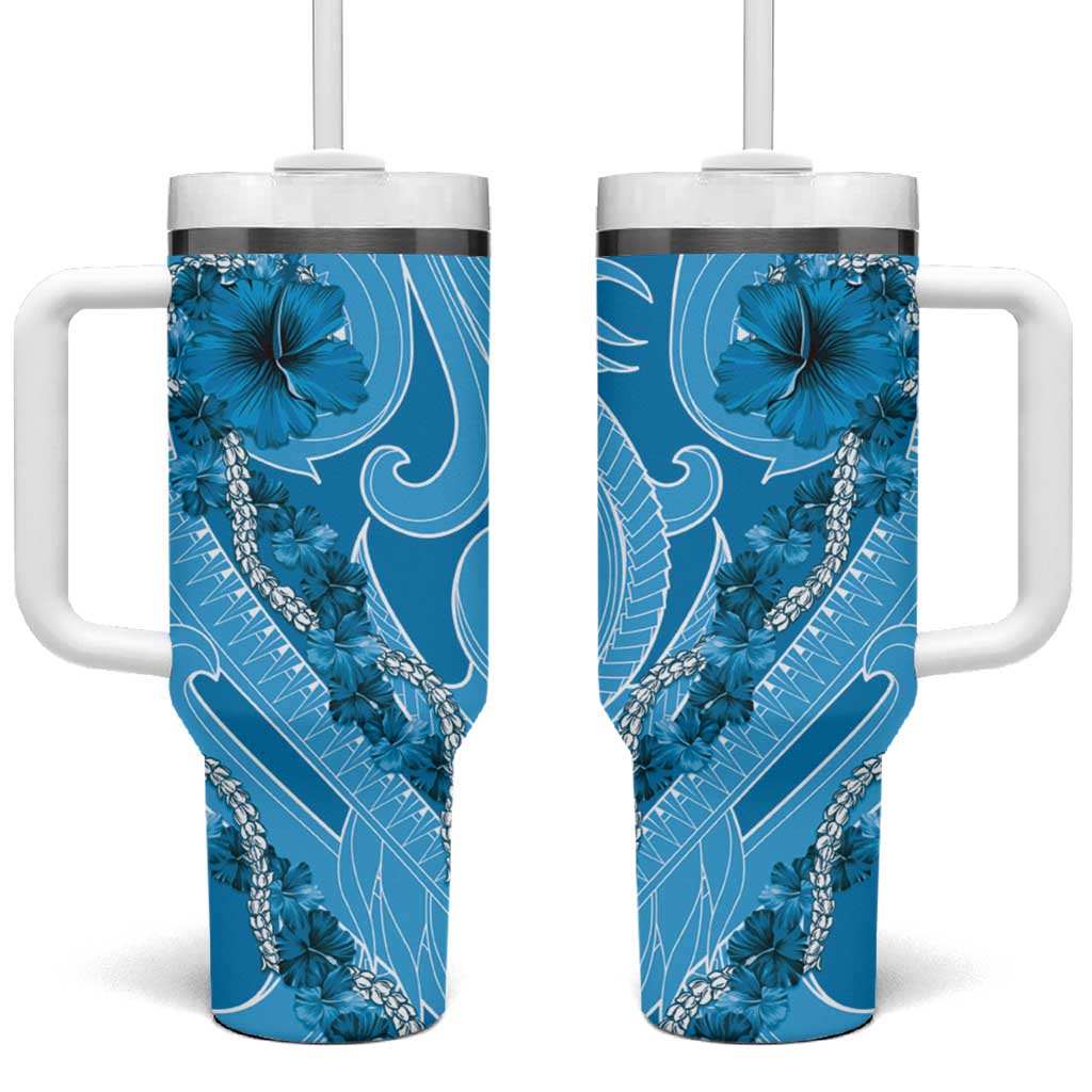 Hawaii Blue Hibiscus Pikake Lei Tumbler With Handle - Polynesian Pride
