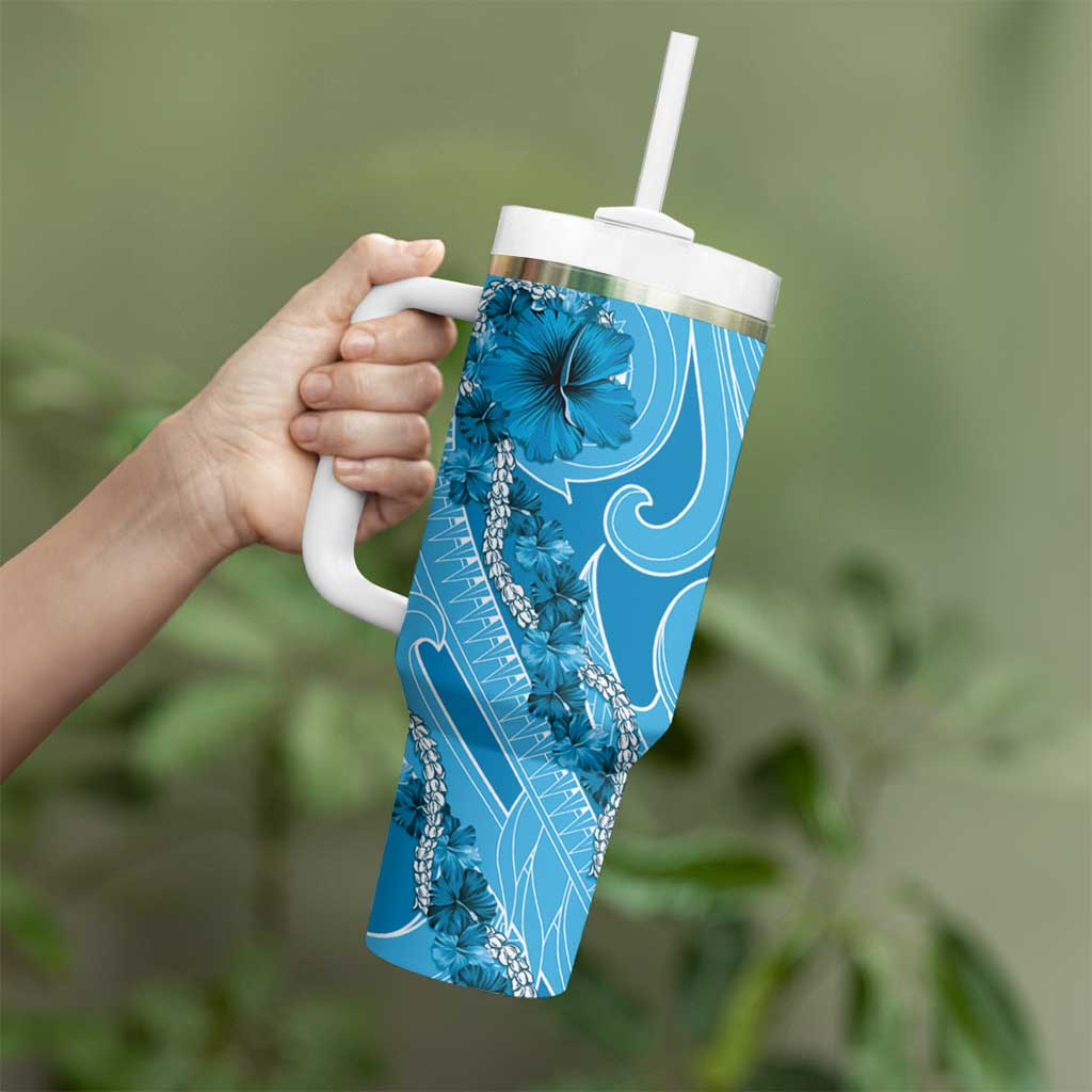 Hawaii Blue Hibiscus Pikake Lei Tumbler With Handle - Polynesian Pride