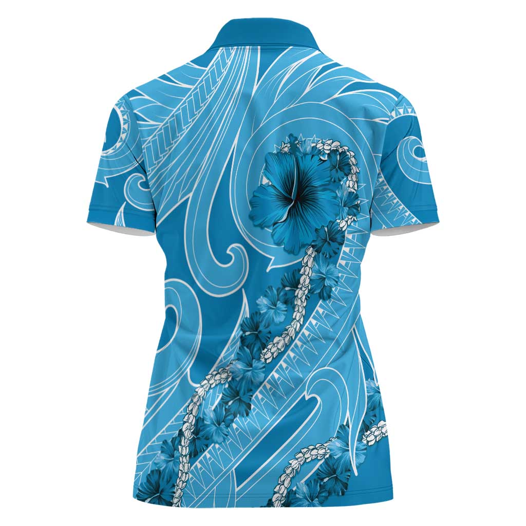 Hawaii Blue Hibiscus Pikake Lei Women Polo Shirt - Polynesian Pride