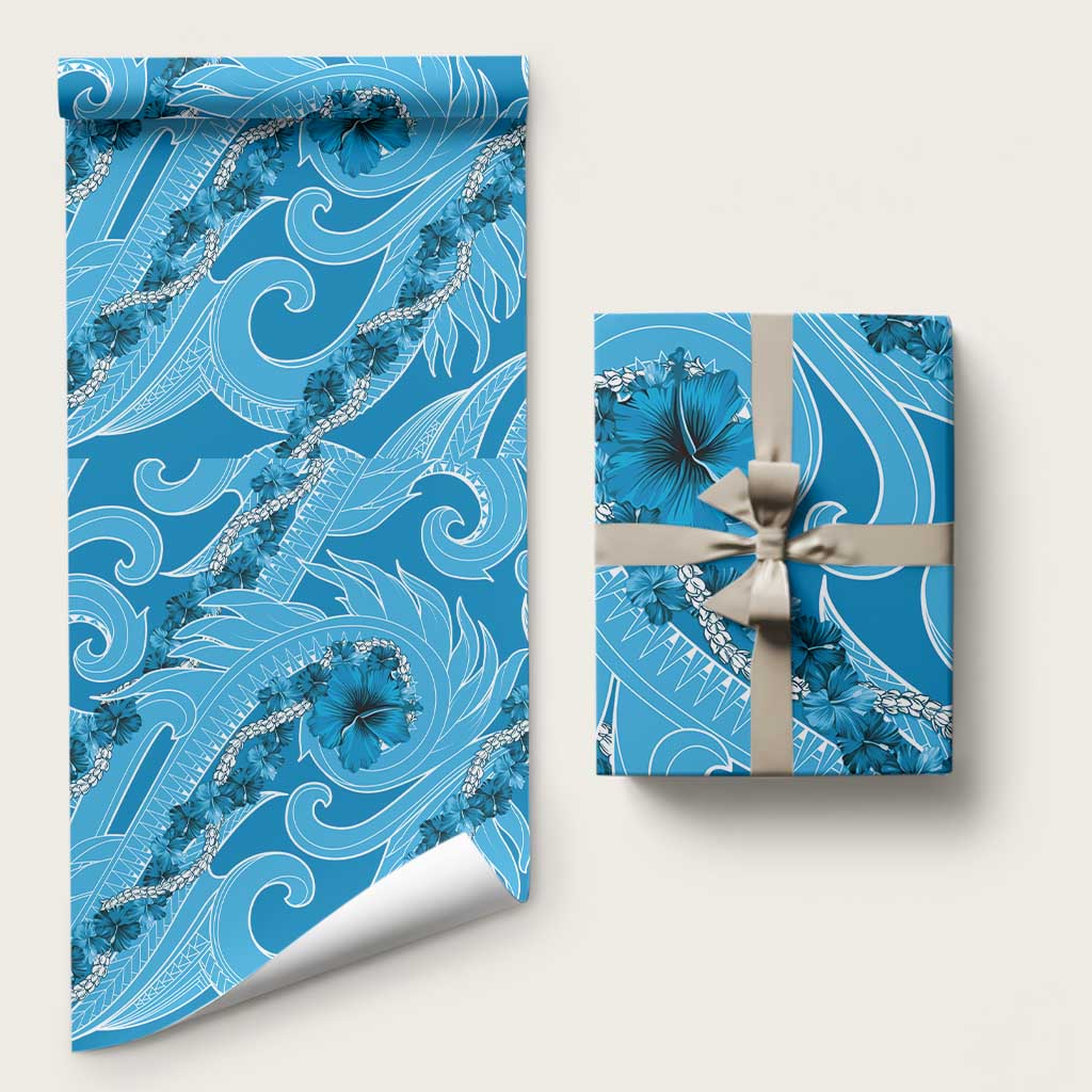 Hawaii Blue Hibiscus Pikake Lei Wrapping Paper - Polynesian Pride