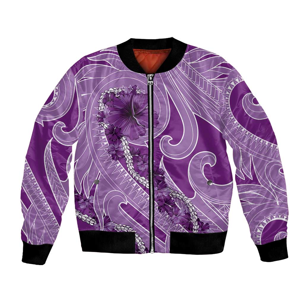 Hawaii Violet Hibiscus Pikake Lei Bomber Jacket - Polynesian Pride