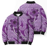 Hawaii Violet Hibiscus Pikake Lei Bomber Puffer Jacket - Polynesian Pride