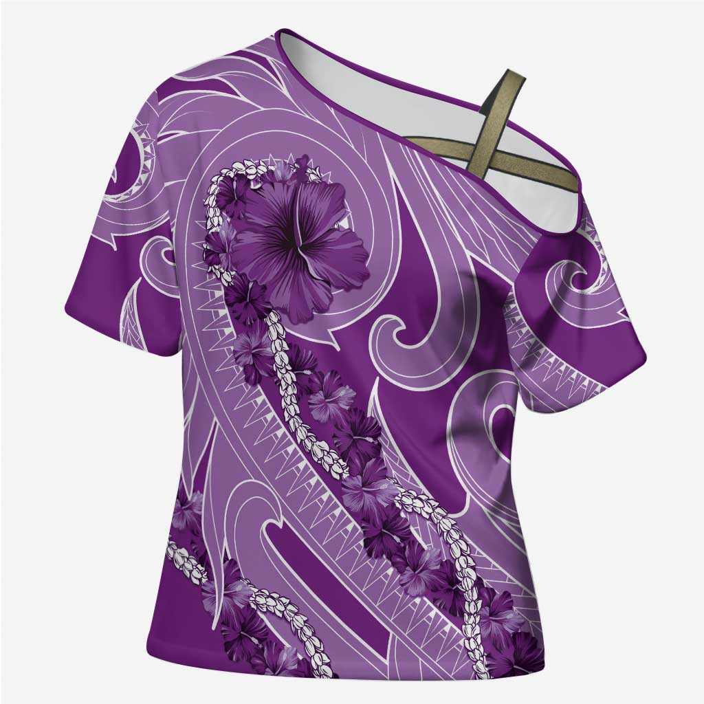 Hawaii Violet Hibiscus Pikake Lei Cross Shoulder Shirt - Polynesian Pride