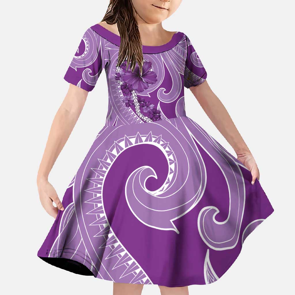 Hawaii Violet Hibiscus Pikake Lei Family Matching Mermaid Dress and Hawaiian Shirt - Polynesian Pride