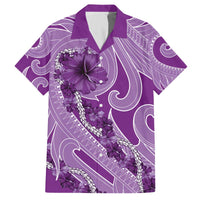 Hawaii Violet Hibiscus Pikake Lei Family Matching Off The Shoulder Long Sleeve Dress and Hawaiian Shirt - Polynesian Pride