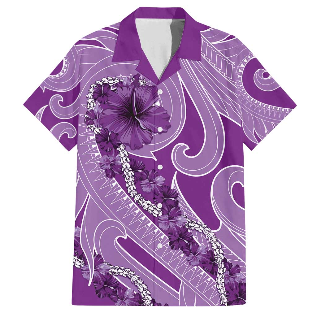 Hawaii Violet Hibiscus Pikake Lei Family Matching Off Shoulder Maxi Dress and Hawaiian Shirt - Polynesian Pride