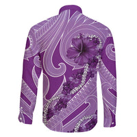 Hawaii Violet Hibiscus Pikake Lei Family Matching Off Shoulder Short Dress and Hawaiian Shirt - Polynesian Pride