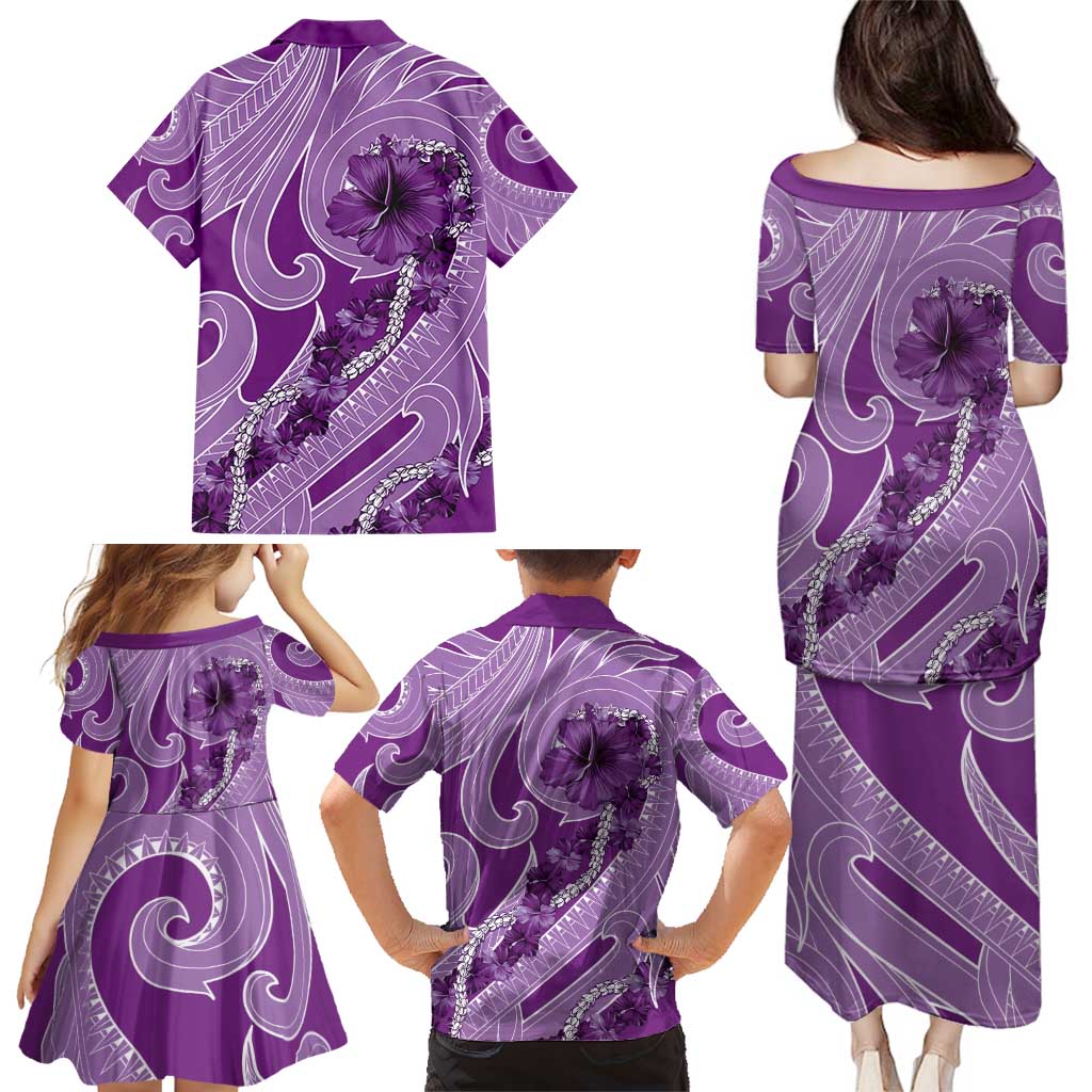 Hawaii Violet Hibiscus Pikake Lei Family Matching Puletasi and Hawaiian Shirt - Polynesian Pride