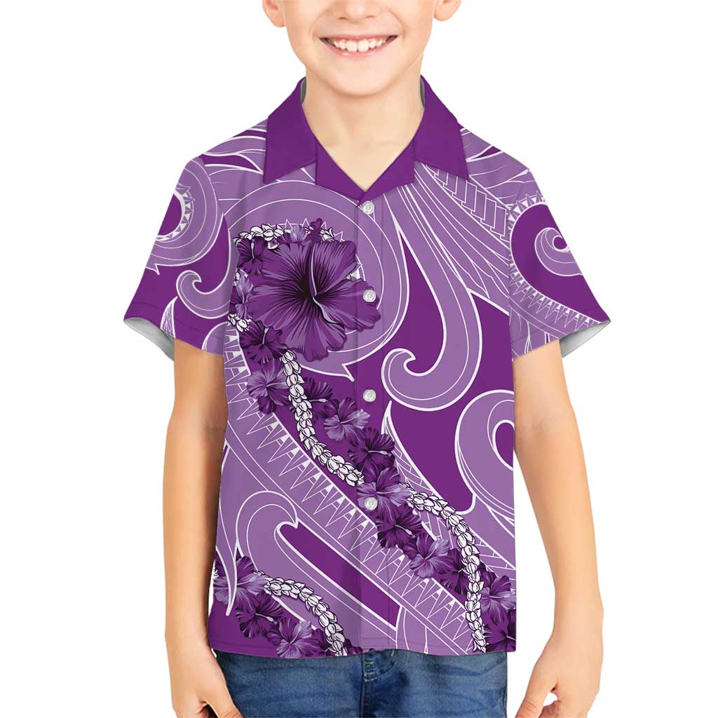Hawaii Violet Hibiscus Pikake Lei Family Matching Puletasi and Hawaiian Shirt - Polynesian Pride