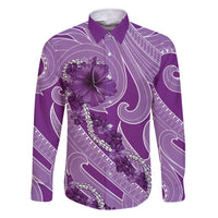 Hawaii Violet Hibiscus Pikake Lei Family Matching Short Sleeve Bodycon Dress and Hawaiian Shirt - Polynesian Pride